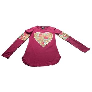 Pink Sparkle Big Girl's 10/12 Burgundy Red LongSleeve Graphic Floral Shirt
